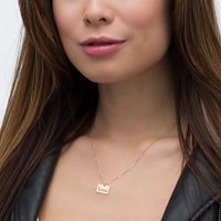 "Love" Laser-Cut Rectangular Pendant in 14K Gold|Peoples Jewellers