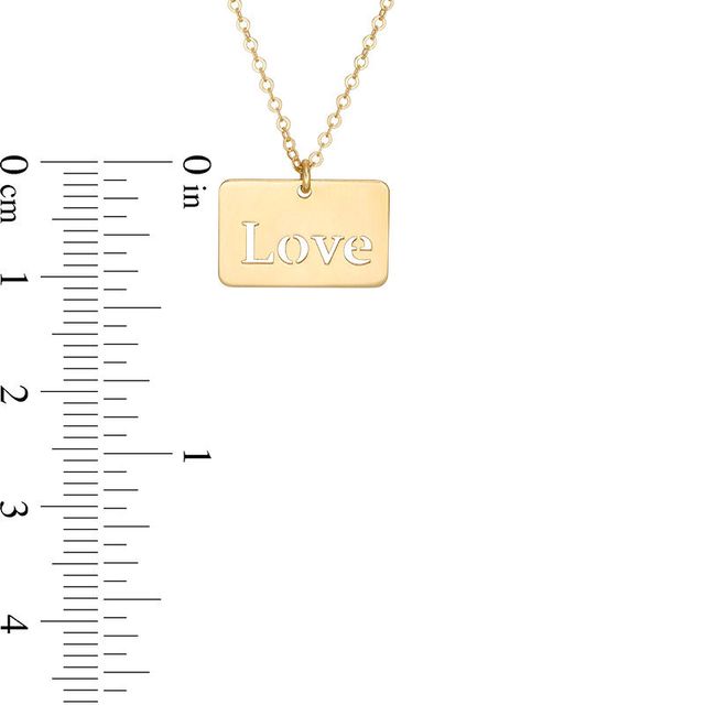 "Love" Laser-Cut Rectangular Pendant in 14K Gold