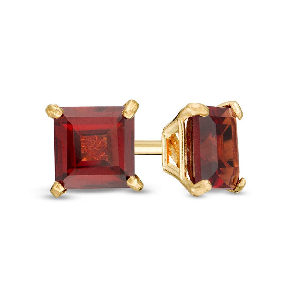 4.0mm Princess-Cut Garnet Solitaire Stud Earrings in 14K Gold|Peoples Jewellers