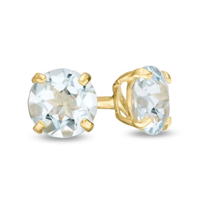 4.0mm Aquamarine Solitaire Stud Earrings in 14K Gold|Peoples Jewellers