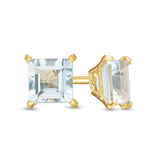 4.0mm Princess-Cut Aquamarine Solitaire Stud Earrings in 14K Gold|Peoples Jewellers