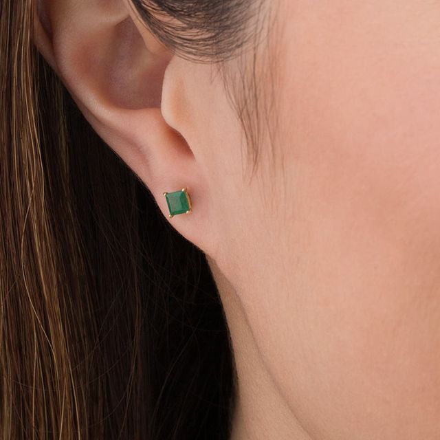 4.0mm Princess-Cut Emerald Solitaire Stud Earrings in 14K Gold|Peoples Jewellers
