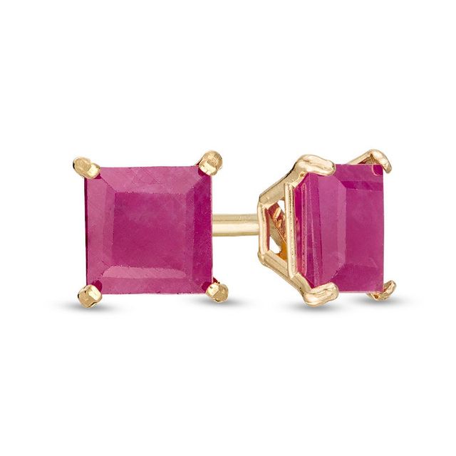 4.0mm Certified Princess-Cut Ruby Solitaire Stud Earrings in 14K Gold