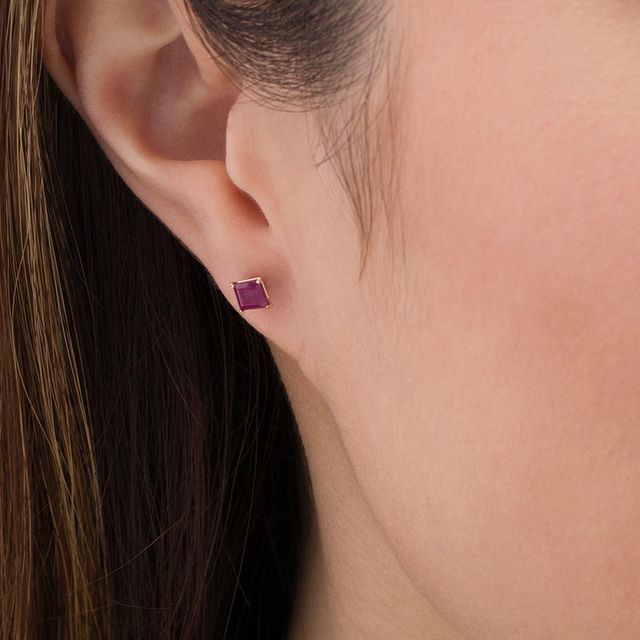 4.0mm Certified Princess-Cut Ruby Solitaire Stud Earrings in 14K Gold|Peoples Jewellers