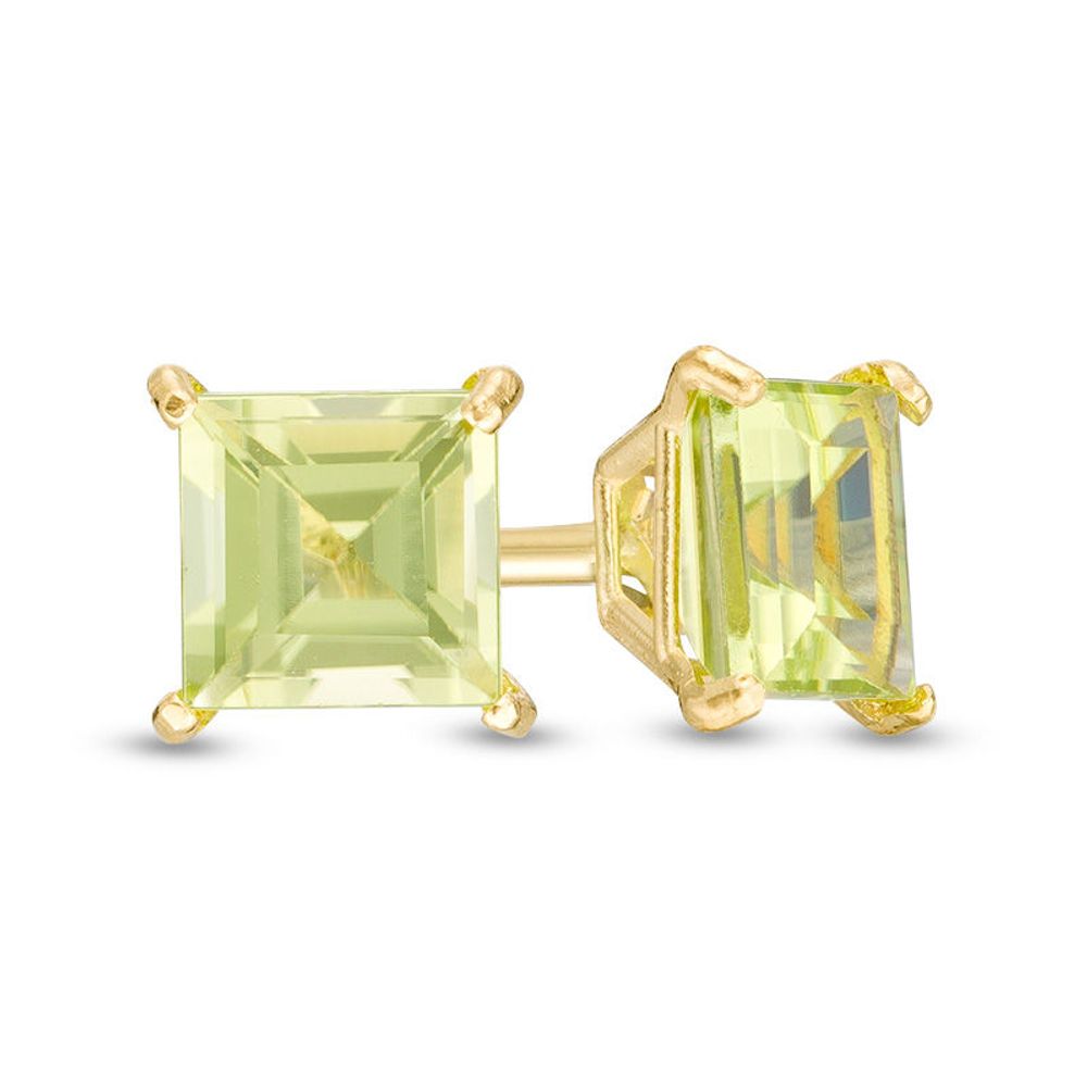 4.0mm Princess-Cut Peridot Solitaire Stud Earrings in 14K Gold|Peoples Jewellers