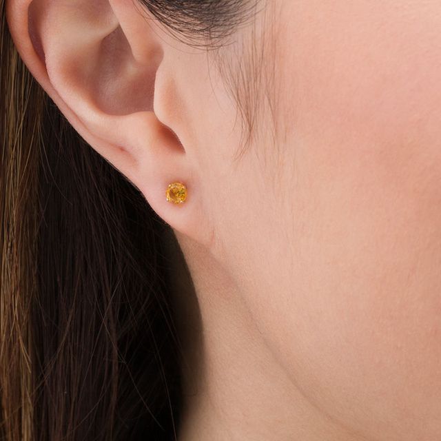 4.0mm Citrine Solitaire Stud Earrings in 14K Gold|Peoples Jewellers
