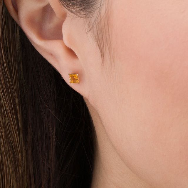 4.0mm Princess-Cut Citrine Solitaire Stud Earrings in 14K Gold|Peoples Jewellers