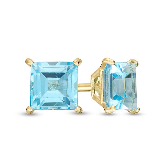 4.0mm Princess-Cut Blue Topaz Solitaire Stud Earrings in 14K Gold|Peoples Jewellers