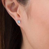 4.0mm Princess-Cut Blue Topaz Solitaire Stud Earrings in 14K Gold|Peoples Jewellers