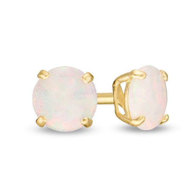 4.0mm Opal Solitaire Stud Earrings in 14K Gold|Peoples Jewellers