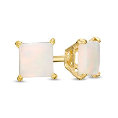 4.0mm Princess-Cut Opal Solitaire Stud Earrings in 14K Gold|Peoples Jewellers