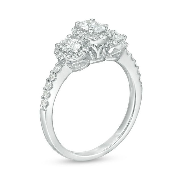 1.00 CT. T.W. Oval Diamond Past Present Future® Frame Engagement Ring in 14K White Gold|Peoples Jewellers