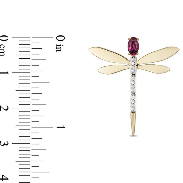 Enchanted Disney Mulan Oval Garnet and 0.04 CT. T.W. Diamond Dragonfly Drop Earrings in 10K Gold|Peoples Jewellers