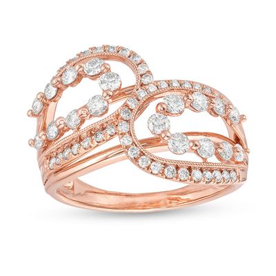 1.00 CT. T.W. Diamond Layered Loop Bypass Vintage-Style Ring in 10K Rose Gold|Peoples Jewellers