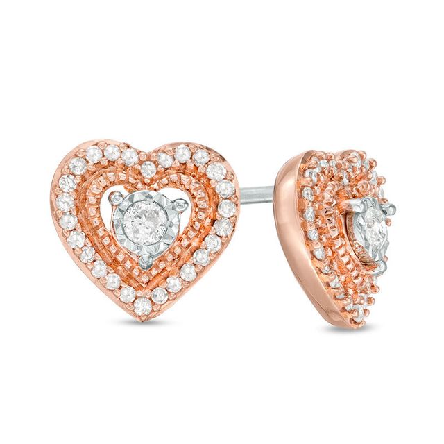 0.15 CT. T.W. Diamond Heart Frame Vintage-Style Stud Earrings in 10K Rose Gold