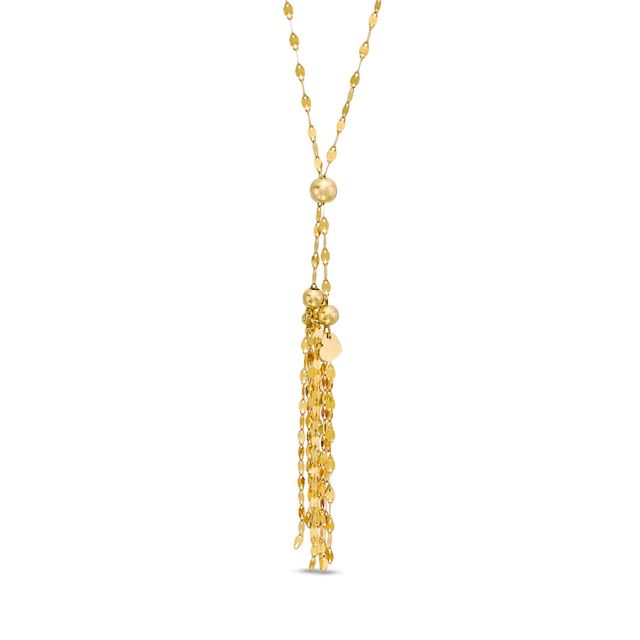 Mirror Flat-Link Chain Tassel Necklace in 14K Gold - 17"|Peoples Jewellers