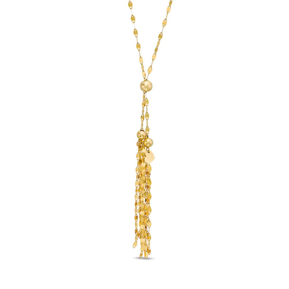 Mirror Flat-Link Chain Tassel Necklace in 14K Gold - 17"|Peoples Jewellers