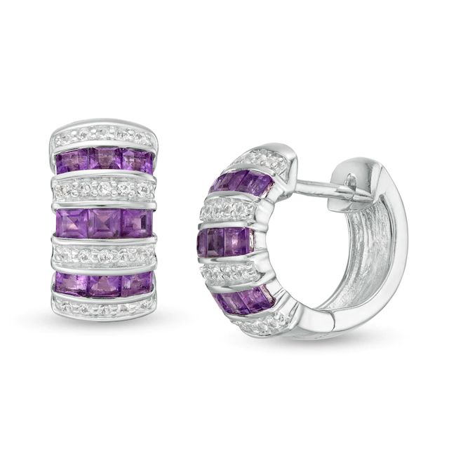 Princess-Cut Amethyst and Lab-Created White Sapphire Huggie Hoop Earrings in Sterling Silver|Peoples Jewellers