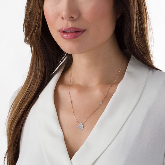 0.25 CT. T.W. Composite Diamond Teardrop Station Necklace in 10K Rose Gold|Peoples Jewellers