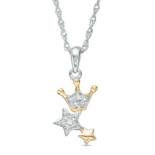 0.04 CT. T.W. Diamond Crown and Star Pendant in Sterling Silver and 10K Gold|Peoples Jewellers