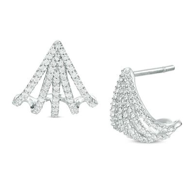 0.25 CT. T.W. Diamond Fan J-Hoop Earrings in 10K White Gold|Peoples Jewellers