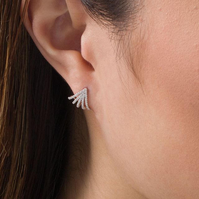 0.25 CT. T.W. Diamond Fan J-Hoop Earrings in 10K White Gold|Peoples Jewellers
