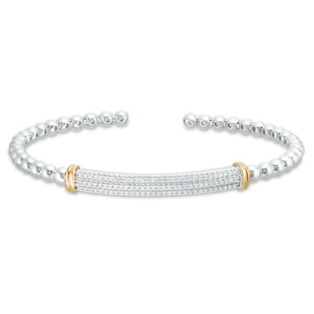 0.25 CT. T.W. Diamond Double Row Collar and Beaded Flex Bangle in Sterling Silver with 10K Gold|Peoples Jewellers