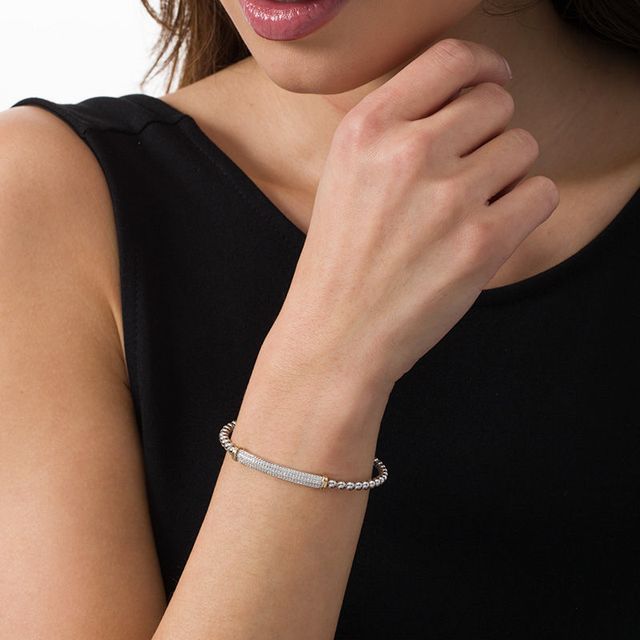 0.25 CT. T.W. Diamond Double Row Collar and Beaded Flex Bangle in Sterling Silver with 10K Gold|Peoples Jewellers