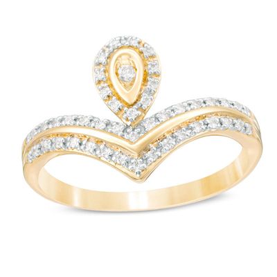 0.15 CT. T.W. Diamond Pear-Shaped Frame Double Chevron Ring in 10K Gold|Peoples Jewellers