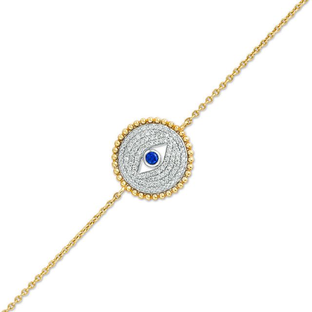 2.5mm Lab-Created Ceylon Sapphire and 0.19 CT. T.W. Diamond Evil Eye Bracelet in Sterling Silver and 10K Gold - 8.5"