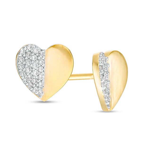 0.13 CT. T.W. Diamond Laser-Cut Heart Stud Earrings in 10K Gold|Peoples Jewellers