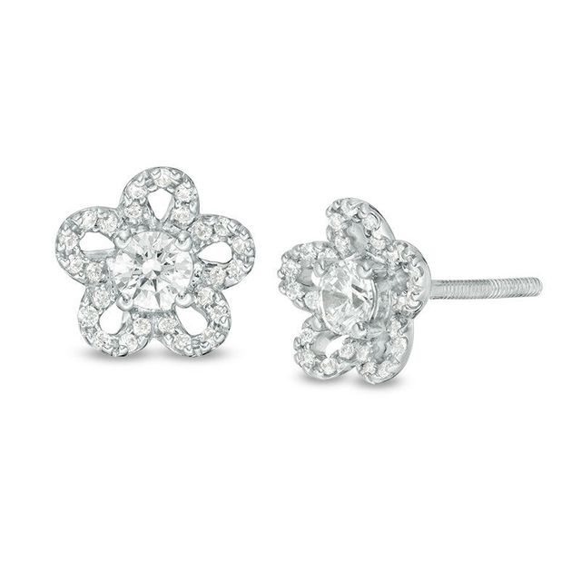 0.40 CT. T.W. Diamond Flower Stud Earrings in 10K White Gold|Peoples Jewellers