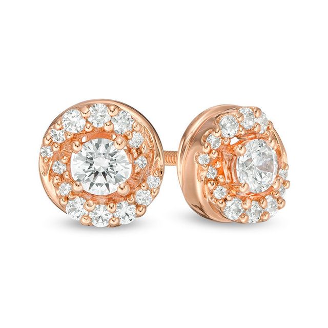 0.50 CT. T.W. Diamond Frame Swirl Stud Earrings in 14K Rose Gold|Peoples Jewellers