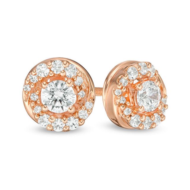 0.50 CT. T.W. Diamond Frame Swirl Stud Earrings in 14K Rose Gold