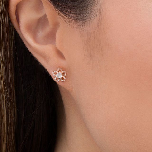 0.40 CT. T.W. Diamond Flower Stud Earrings in 10K Rose Gold|Peoples Jewellers