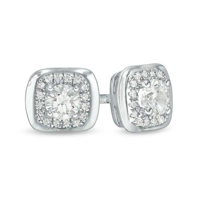 0.50 CT. T.W. Diamond Cushion Frame Stud Earrings in 14K White Gold