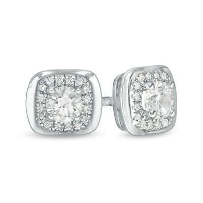 0.50 CT. T.W. Diamond Cushion Frame Stud Earrings in 14K White Gold|Peoples Jewellers