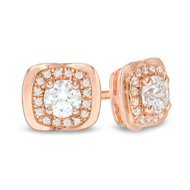 0.50 CT. T.W. Diamond Cushion Frame Stud Earrings in 14K Rose Gold|Peoples Jewellers