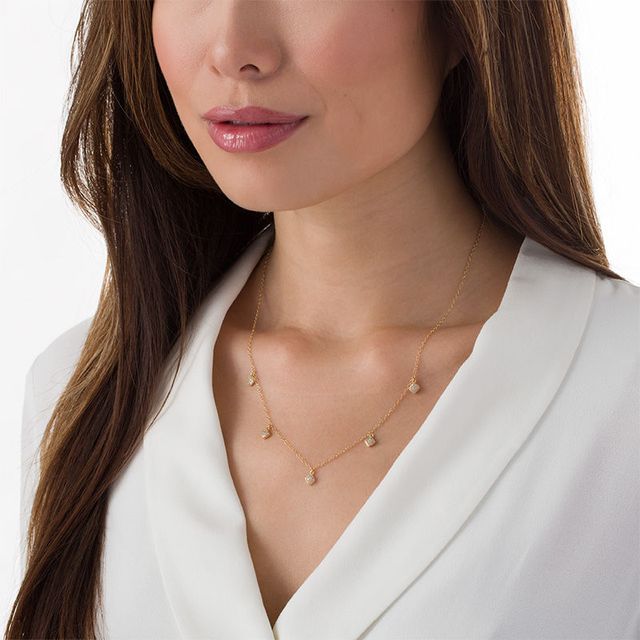 0.23 CT. T.W. Composite Diamond Square Station-Drop Necklace in 10K Gold - 20"|Peoples Jewellers
