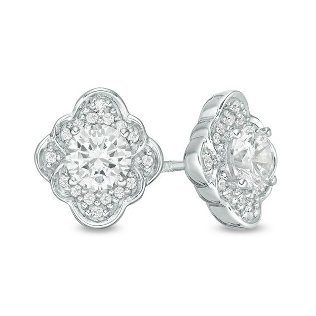 1.02 CT. T.W. Diamond Scallop Frame Stud Earrings in 10K White Gold|Peoples Jewellers