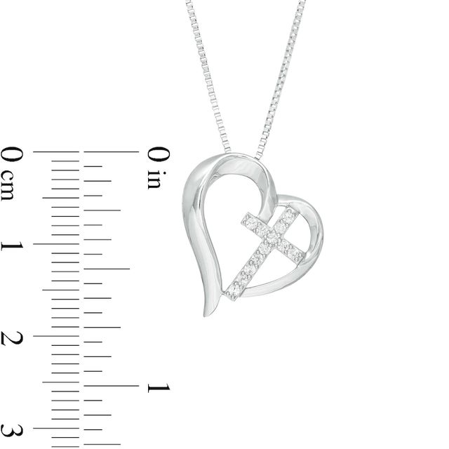 Lab-Created White Sapphire Tilted Heart with Cross Pendant in Sterling Silver|Peoples Jewellers