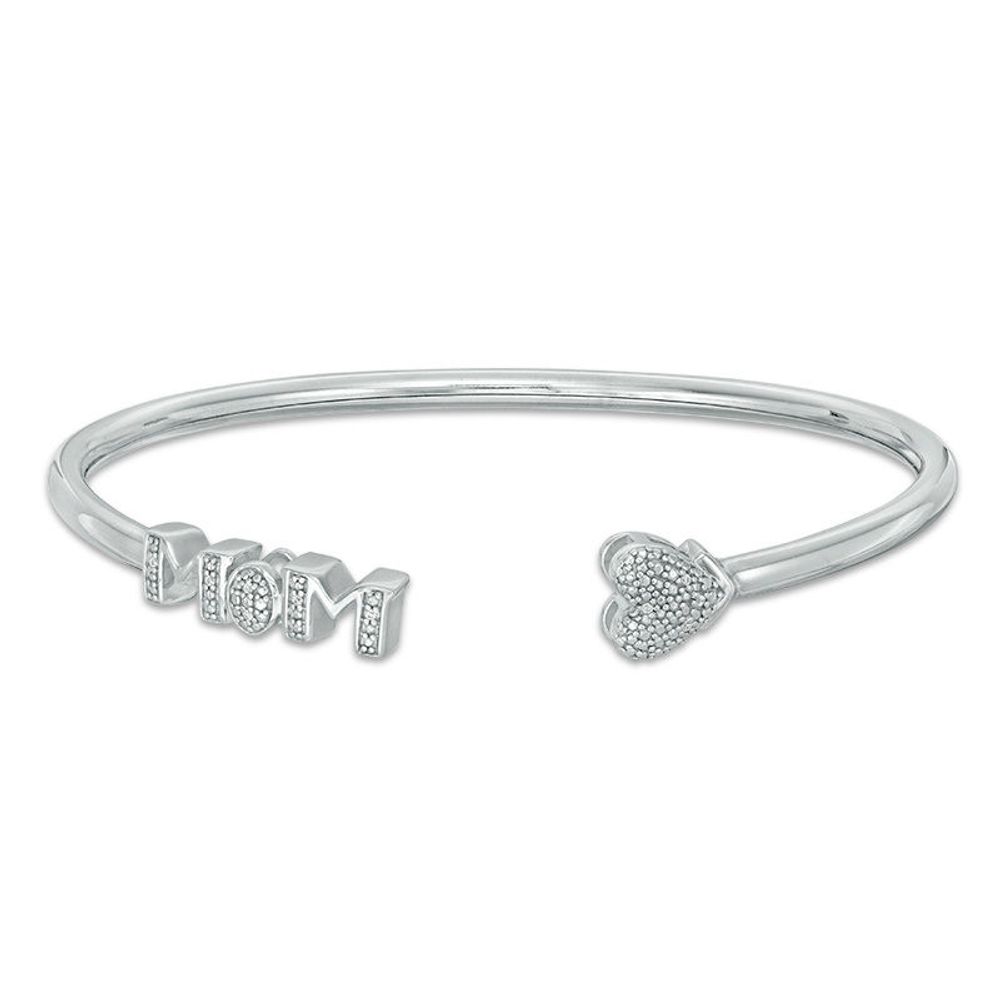 Diamond Accent Heart and "MOM" Open Flex Bangle in Sterling Silver - 7.5"|Peoples Jewellers