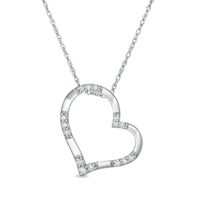 0.12 CT. T.W. Diamond Heart Outline Pendant in 10K White Gold