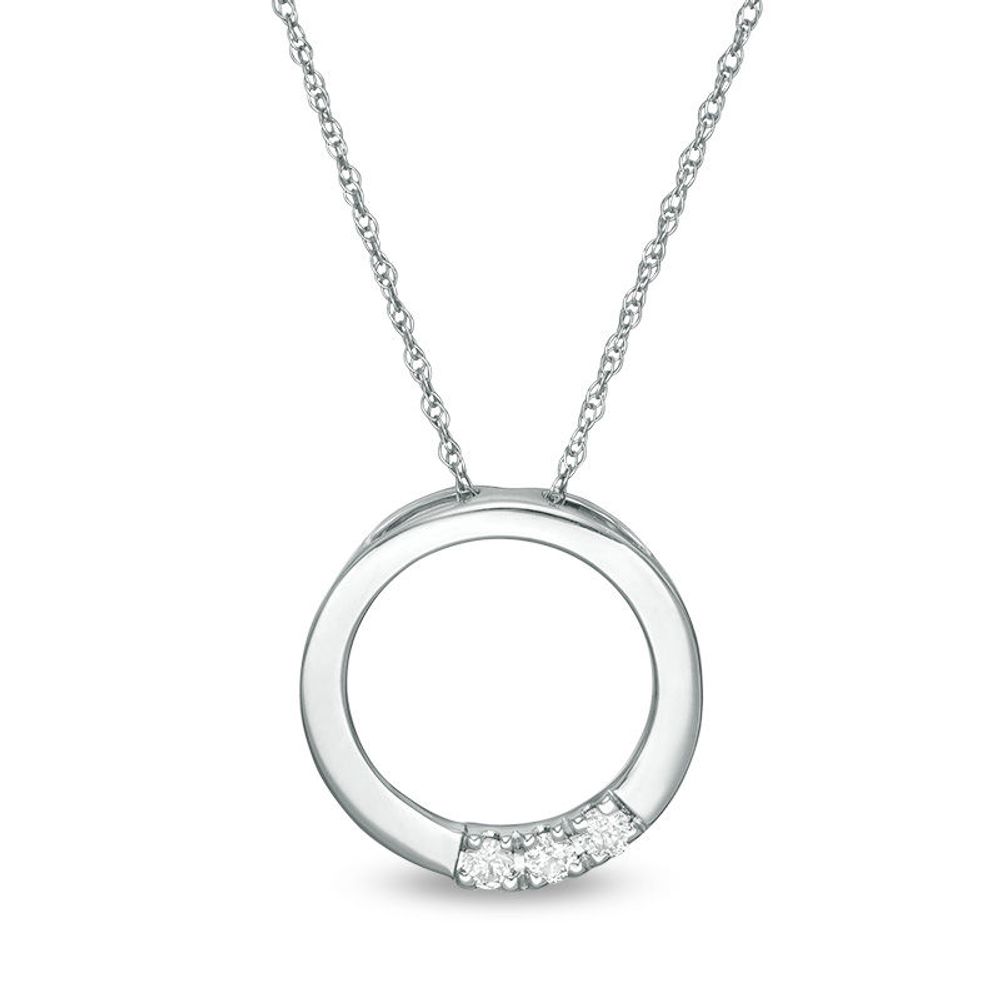 0.10 CT. T.W. Diamond Three Stone Open Circle Pendant in 10K White Gold|Peoples Jewellers