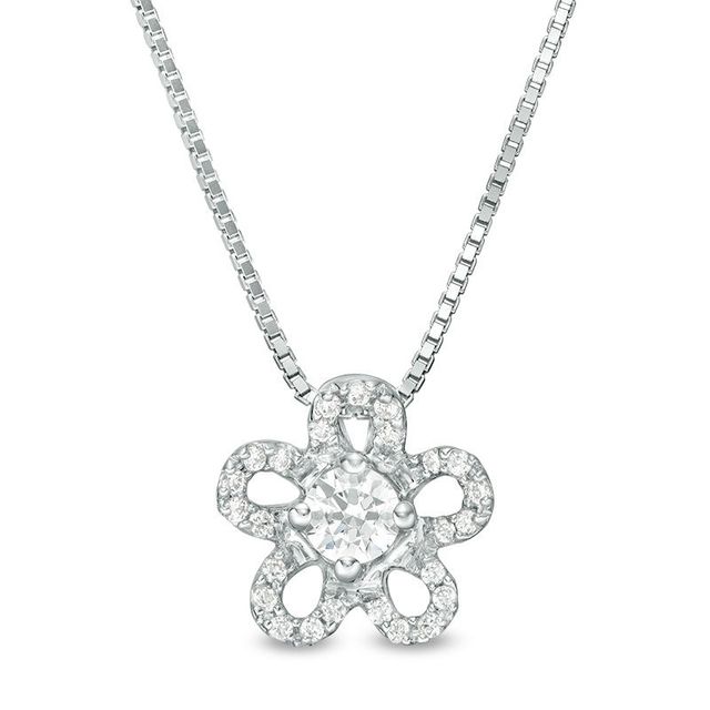 0.25 CT. T.W. Diamond Flower Pendant in 10K White Gold