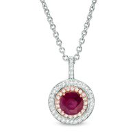 EFFY™ Collection 5.0mm Ruby and 0.13 CT. T.W. Diamond Double Frame Pendant in 14K Two-Tone Gold|Peoples Jewellers