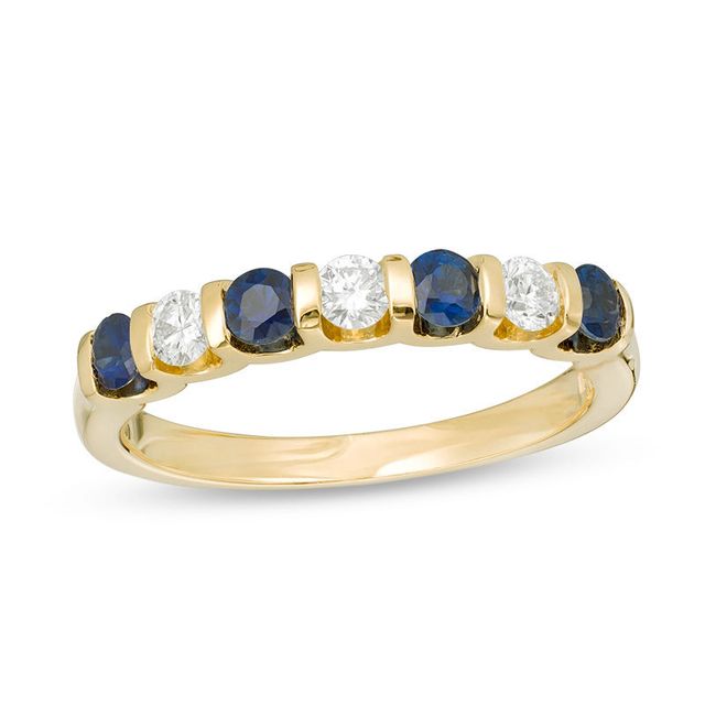 EFFY™ Collection Blue Sapphire and 0.23 CT. T.W. Diamond Alternating Stackable Ring in 14K Gold|Peoples Jewellers