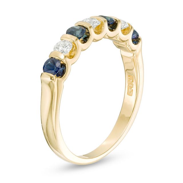 EFFY™ Collection Blue Sapphire and 0.23 CT. T.W. Diamond Alternating Stackable Ring in 14K Gold|Peoples Jewellers