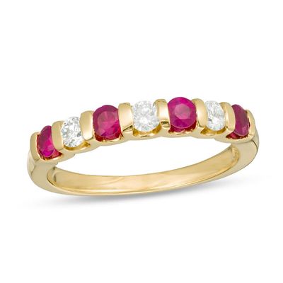 EFFY™ Collection Ruby and 0.23 CT. T.W. Diamond Alternating Stackable Ring in 14K Gold|Peoples Jewellers