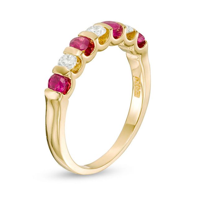 EFFY™ Collection Ruby and 0.23 CT. T.W. Diamond Alternating Stackable Ring in 14K Gold|Peoples Jewellers